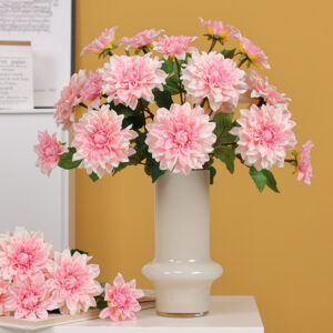 High Quality Hand Feel Artificial Dahlia Flower with Two Flower Heads