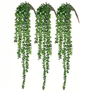 3 Pcs Artificial Succulents Hanging Plants, Fake String of Pearls Greenery Plants Decoration for Wall Home Backdrop Garden Indoor and Outdoor