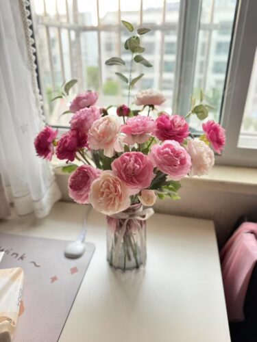 3PCS New Design Artificial Peony Flower Arrangement Sing Pink Peony for Wedding Decoration photo review