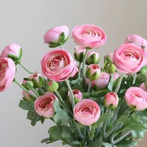 High Quality 5 Heads Flocked Artificial Ranunculus Flower Branches